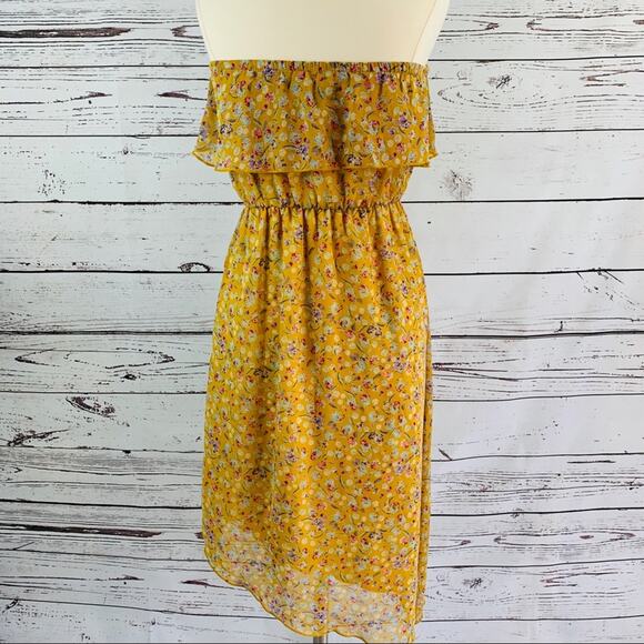 Everly Strapless Yellow Dress asymmetrical hem - Picture 4 of 7